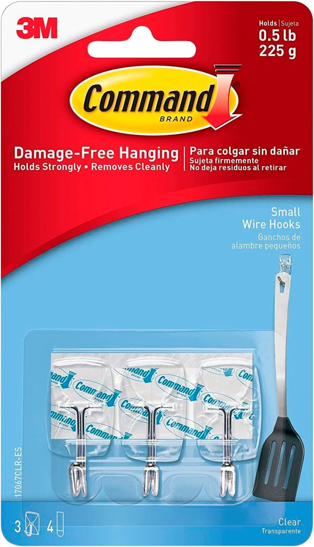 3M Command Small Clear Wire Wall Hooks, Holds 225gms, No Paint Damage, Holds Strongly, Reusable, Adhesive hooks for wall, Multi-surface (Transparent, 3 hooks, 4 strips), Plastic