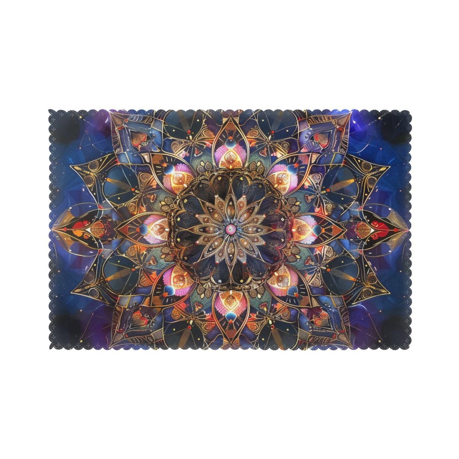 Rectangle Mandala Art Printed Placemat Heat Resistant Place Mats Set of 6 PCS Washable Kitchen Table Mats, 12x18 Inch