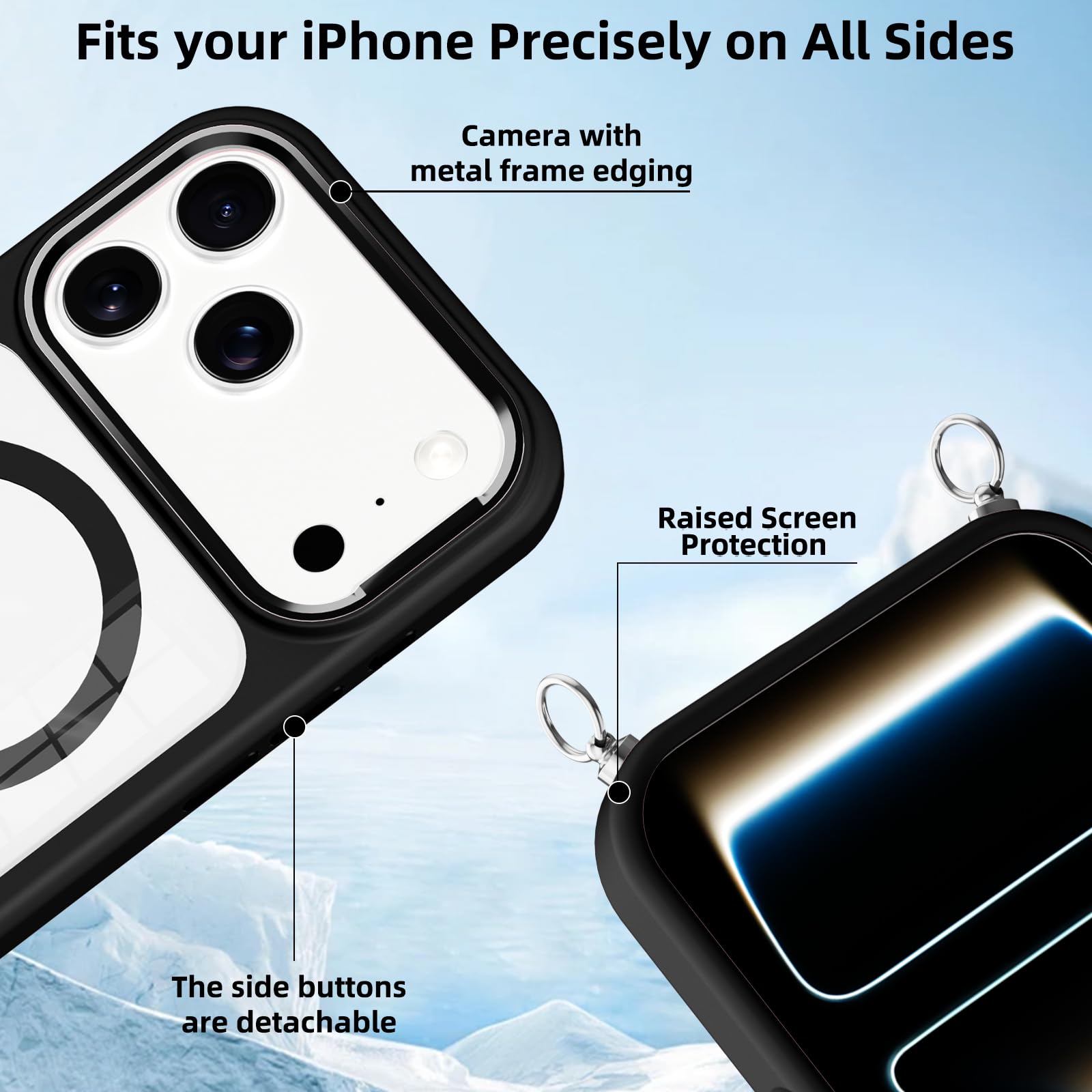 Pnakqil Magnetyczne etui na iPhone'a 17 Pro ze smyczą, kompatybilne z MagSafe, twarde etui PC cienkie silikonowe TPU odporne na wstrząsy zderzak ochronny ze sznurkiem naszyjnik pasek na ramię etui