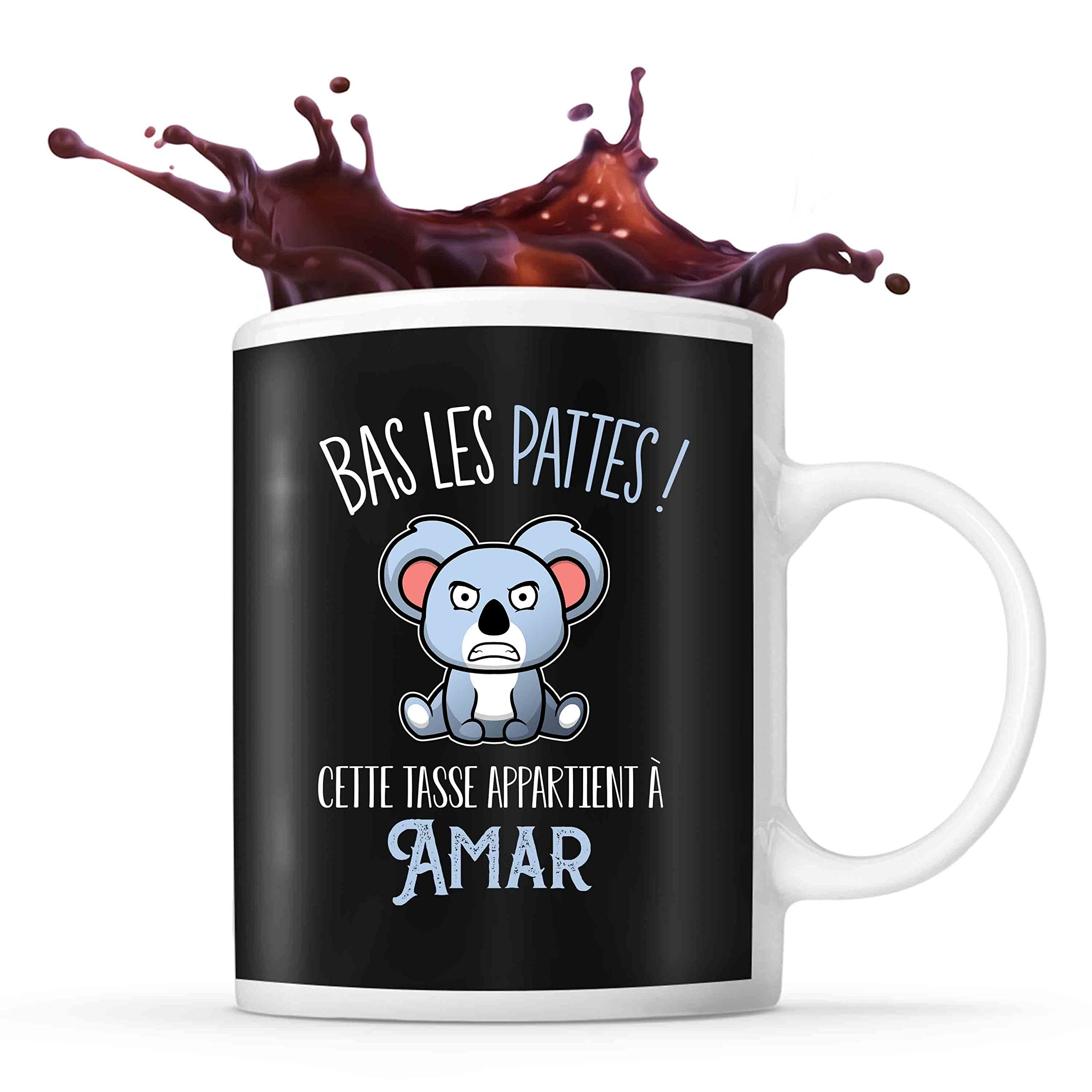 Planetee Tasse Prénom Amar Bas Les Pattes Koala | Mug Prénom Pour Homme | Collection Animaux Grognon Mais Mignon