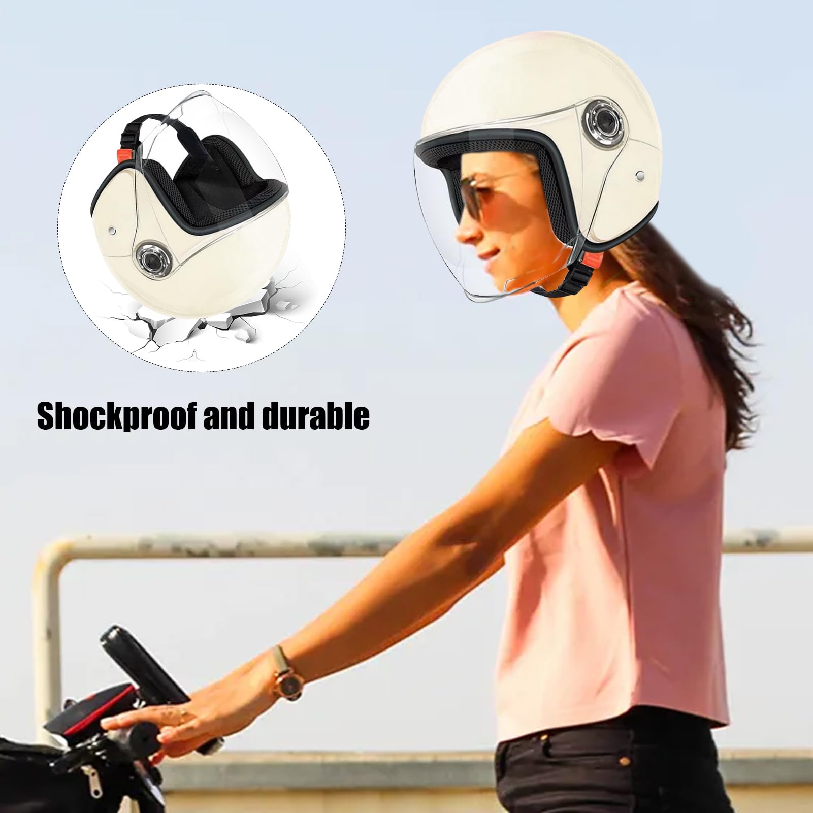 Caschi Motocicletta - Casco Moto Mezzo Viso,Equipaggio Protettivo Traspirante Con Visiera,Per Pendolarismo Avventura all'Aperto Scooter e Sportbike