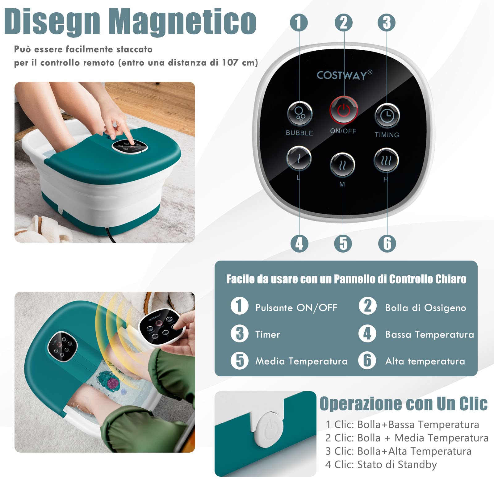 RELAX4LIFE Pediluvio Massaggiatore Piedi con Bolle di Vibrazione e Rulli, Idromassaggio Piedi con 3 Temperature Regolabili e Timer 20-60 Min, Perfetto per Sollievo dallo Stress (Verde scuro)
