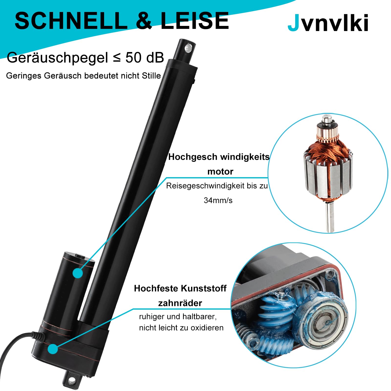 Hochgeschwindigkeits-Linearantrieb 12V 400N IP65 100mm 34mm/s mit Montagehalterungen