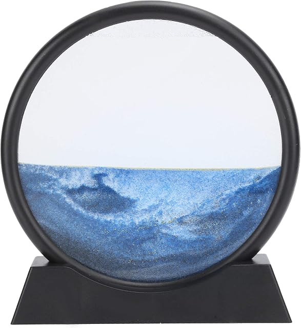 Cikonielf Dynamic Sand Picture Moving Sand Art Picture Round Glass 3D Deep Sea Sandscape Home Decoration(Blue)