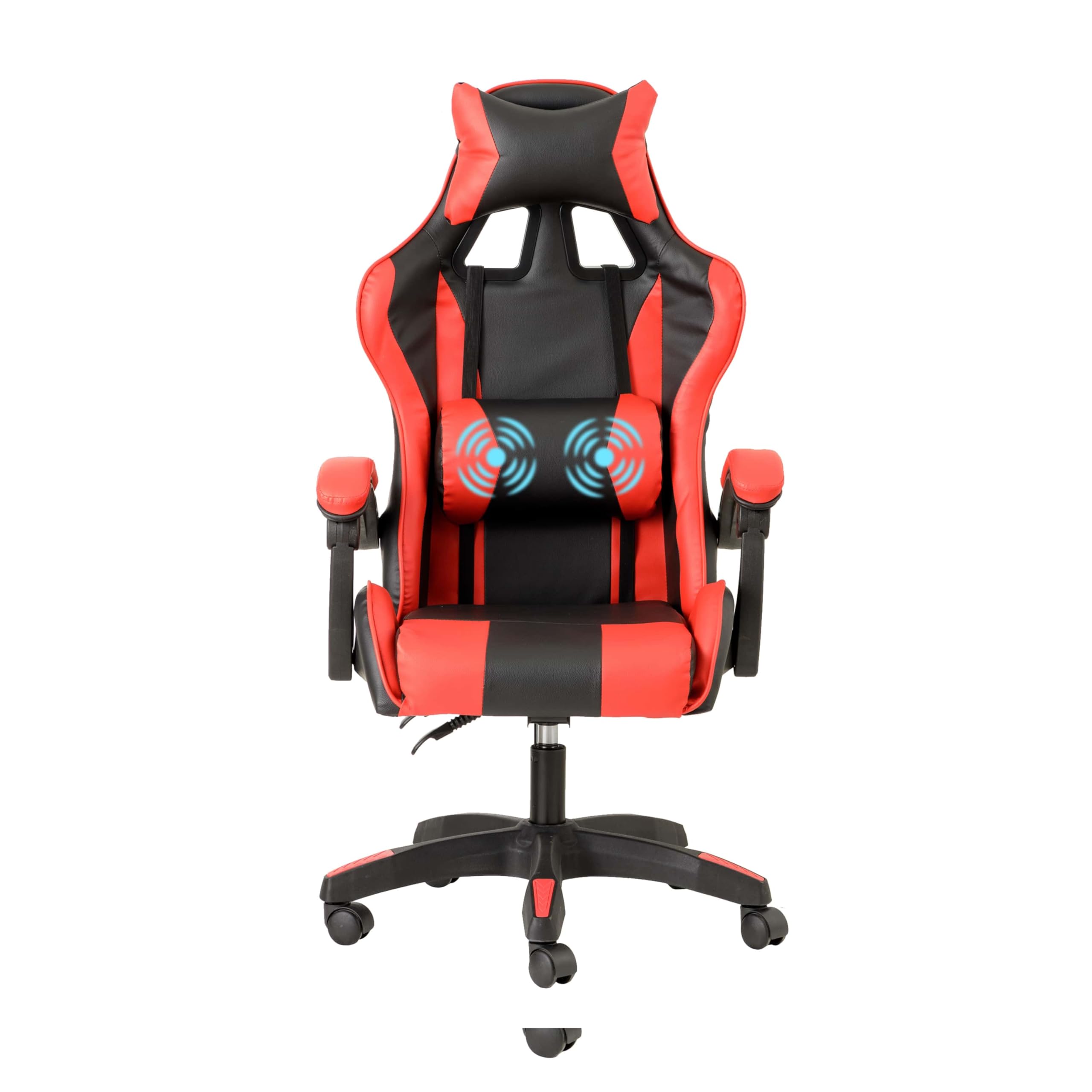 Baroni Home Silla de Gaming Ergonómica con Masajeador Lumbar, Silla de Oficina con Respaldo Reclinable con Cojines Ajustables Reposacabezas y Soporte de Espalda, 50x55x117 cm (Rojo)