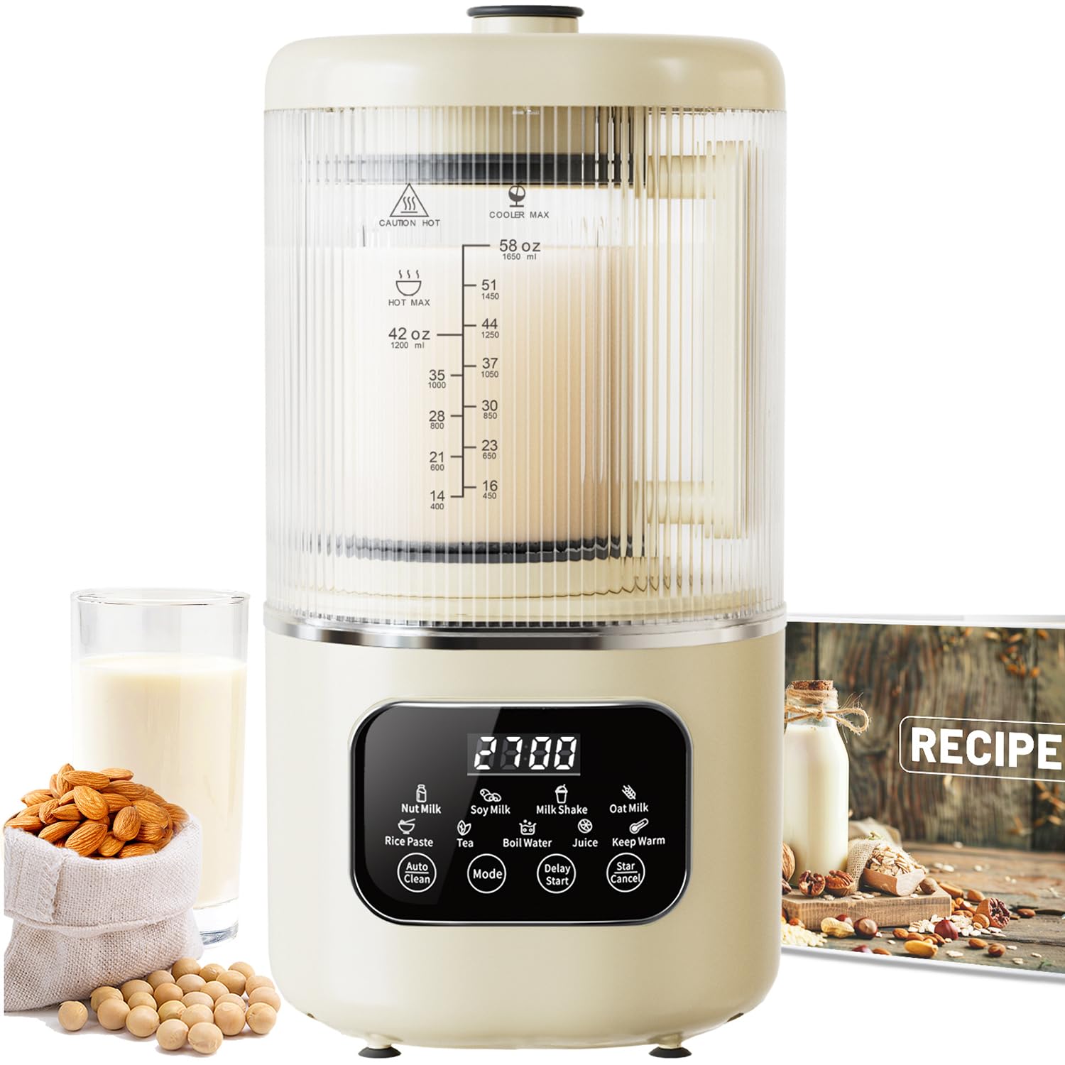 58oz Nut Milk Maker Machine 10 in 1 Automatic Nut Milk Maker with 20 Blades LED Display Soy
