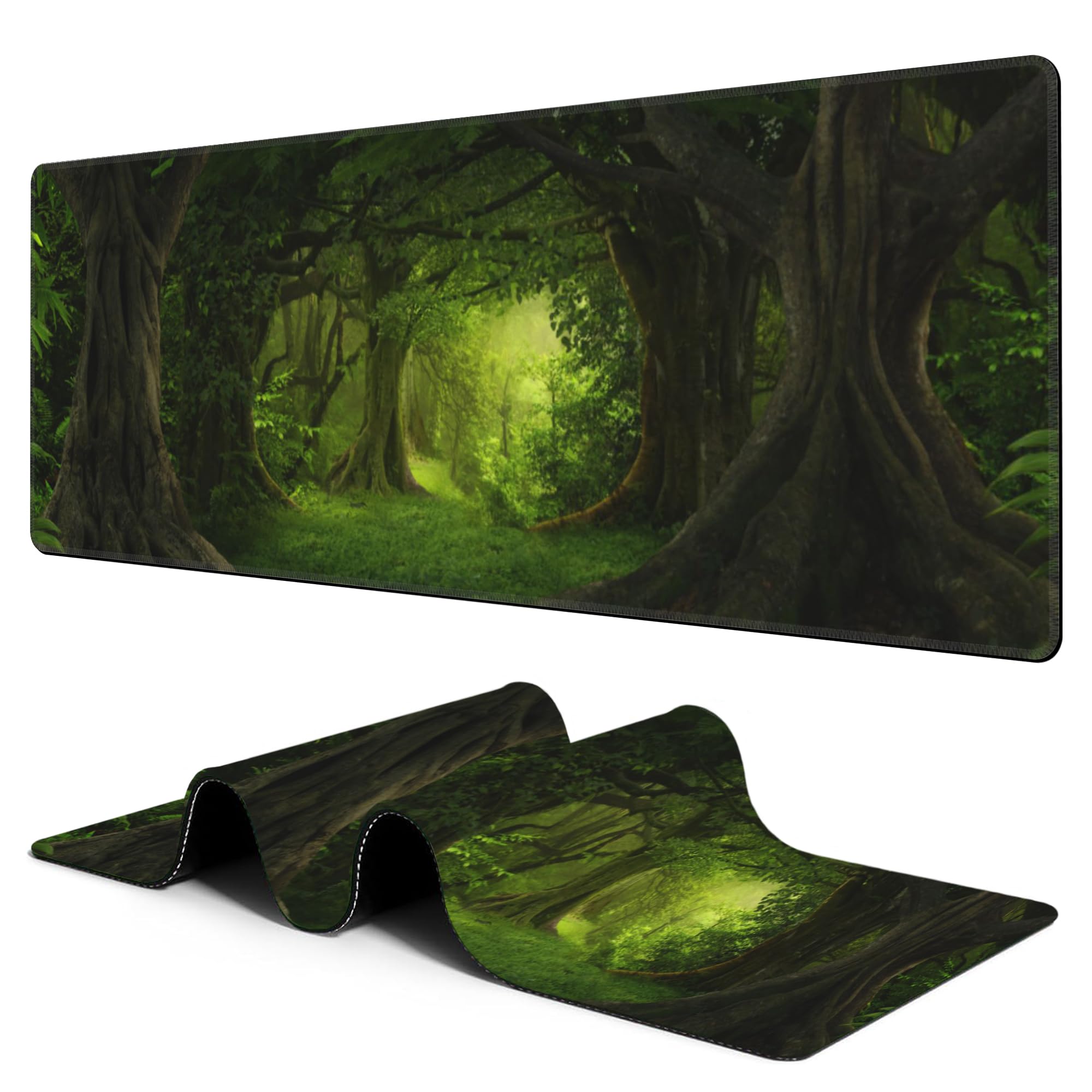 Hanazaoa Deep Tropical Jungle Forest Mouse Pad Desk Mat XL Large Gaming Mousepad Extended Computer Keyboard Mat with Non-Slip Rubber Base and Stitched