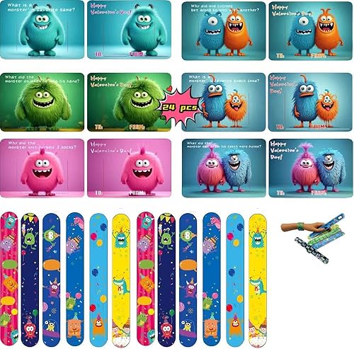 Miniatura 1 de 24 Monters Jokes - Pulseras de San Valentín para niños, tarjetas del día de San Valentín para el aula escolar de los niños, regalos del día de San