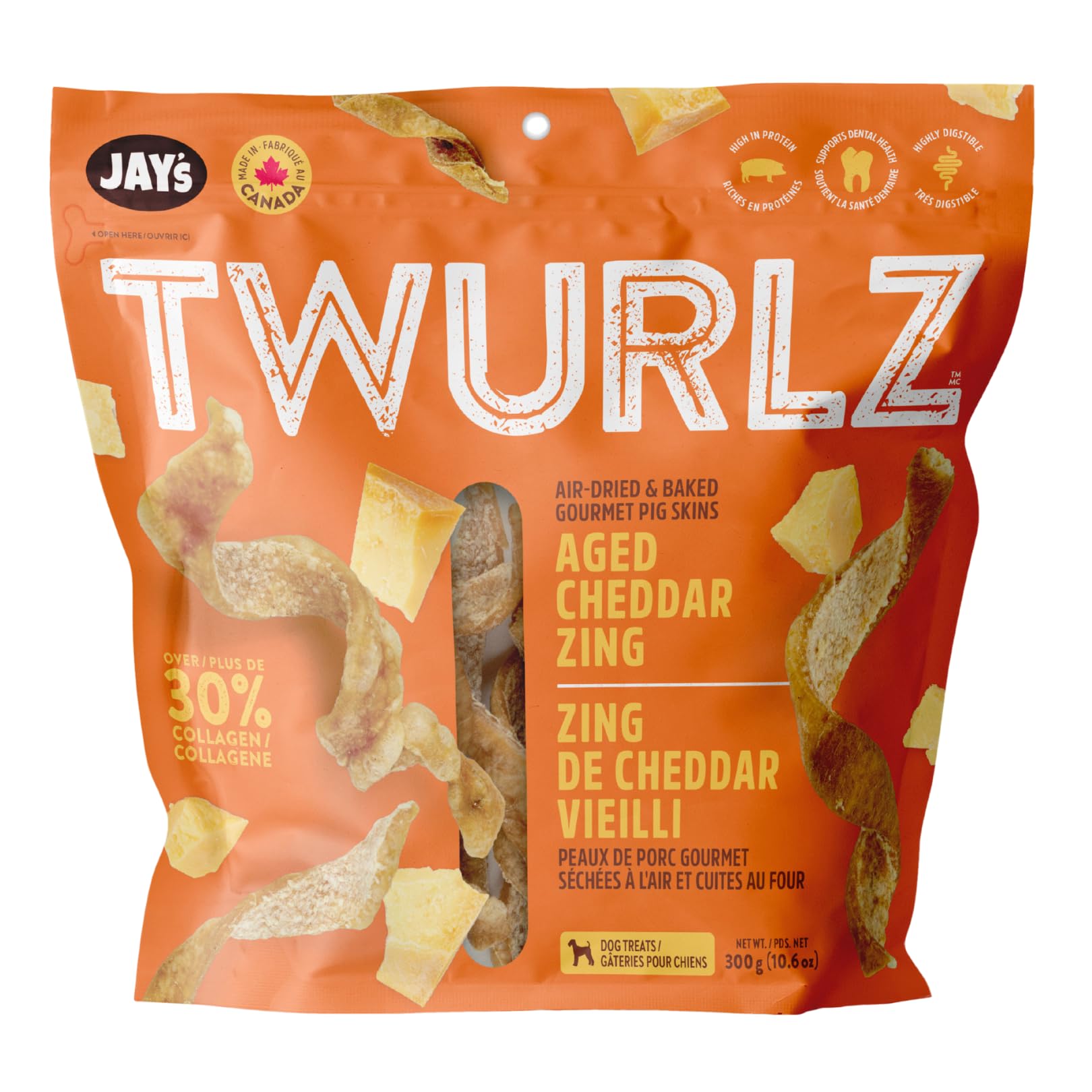 Jay's Twurlz Aged Cheddar Zing Dog Treats, Air Dried and Baked