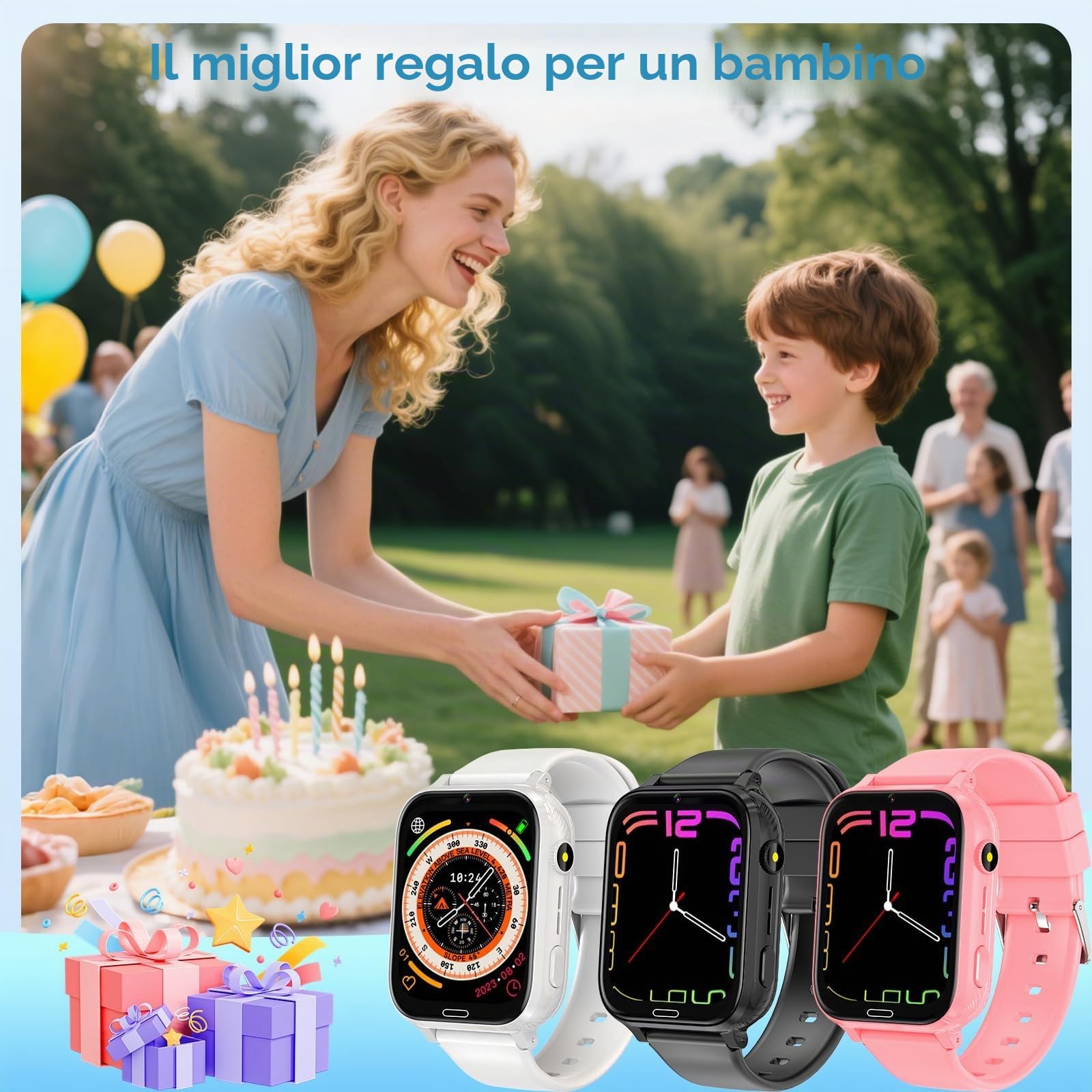 MOONKIDS 4G Orologio Smartwatch Bambini, Smartwatch con Sim, Fotocamera Torcia Sveglia Audiolibri, Orologio Intelligente per Ragazza e Ragazzo (Nero 1)