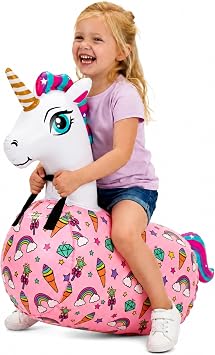 WADDLE Hip Hopper Inflatable Hopping Animal Bouncer Unicorn, Ages 2 and Up, Supports Up to 85 Pounds