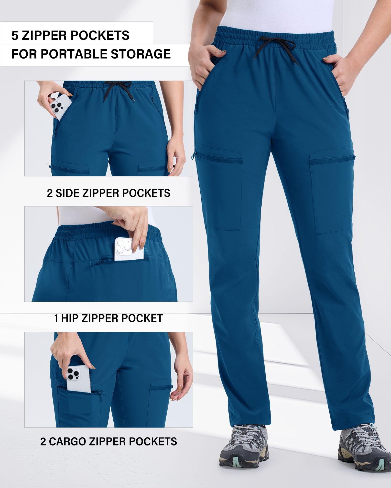 33,000ft Pantalones de senderismo para mujer, impermeables, pantalones de trekking con 5 bolsillos, ligeros, transpirables, funcionales para camping, correr