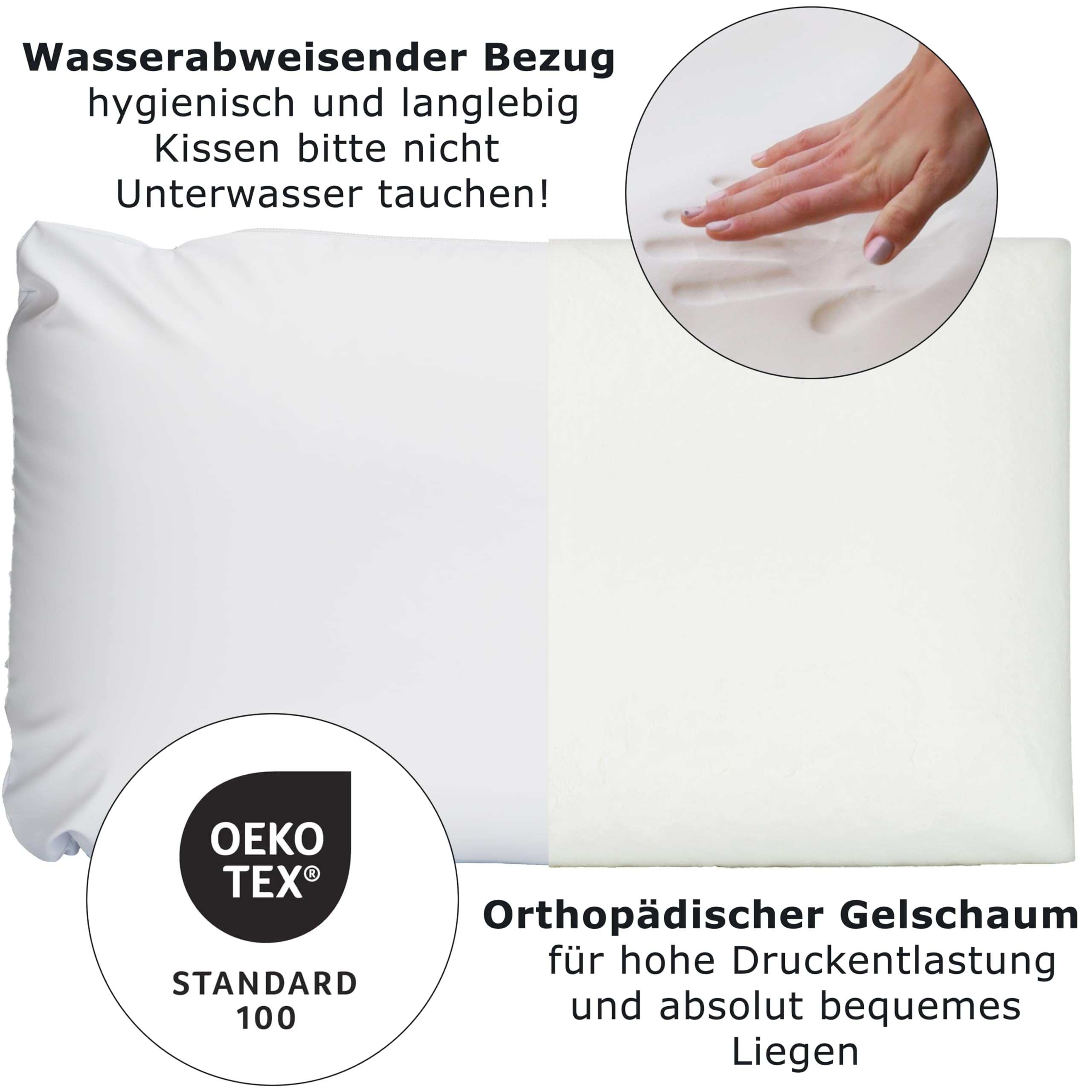 Supply24 since 2004 Orthopädisches Gelschaum-Saunakissen 40x24x12 cm – Made in Italy | Ergonomisch & wasserabweisend | RG60 Gelschaum | Hitzebeständiger Waschbarer Bezug (90°C) Gel Kopfkissen Weiß