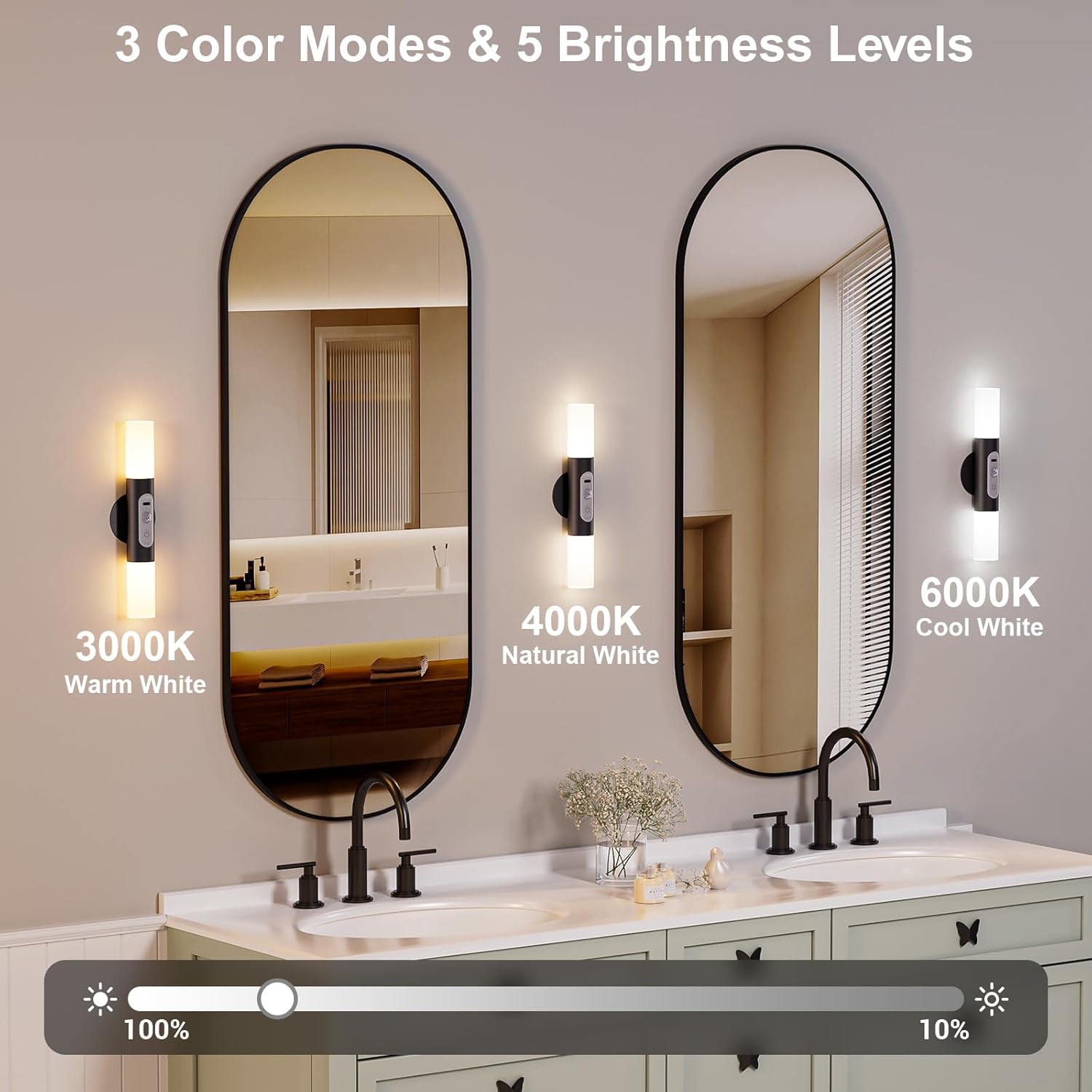 Hensam Motion Sensor Wall Lights with Remote Control, LED Rechargeable Battery Operated Wall Sconces Set of Two for Bedroom, Wireless Night Light for Indoor Stairway, Hallway, Black