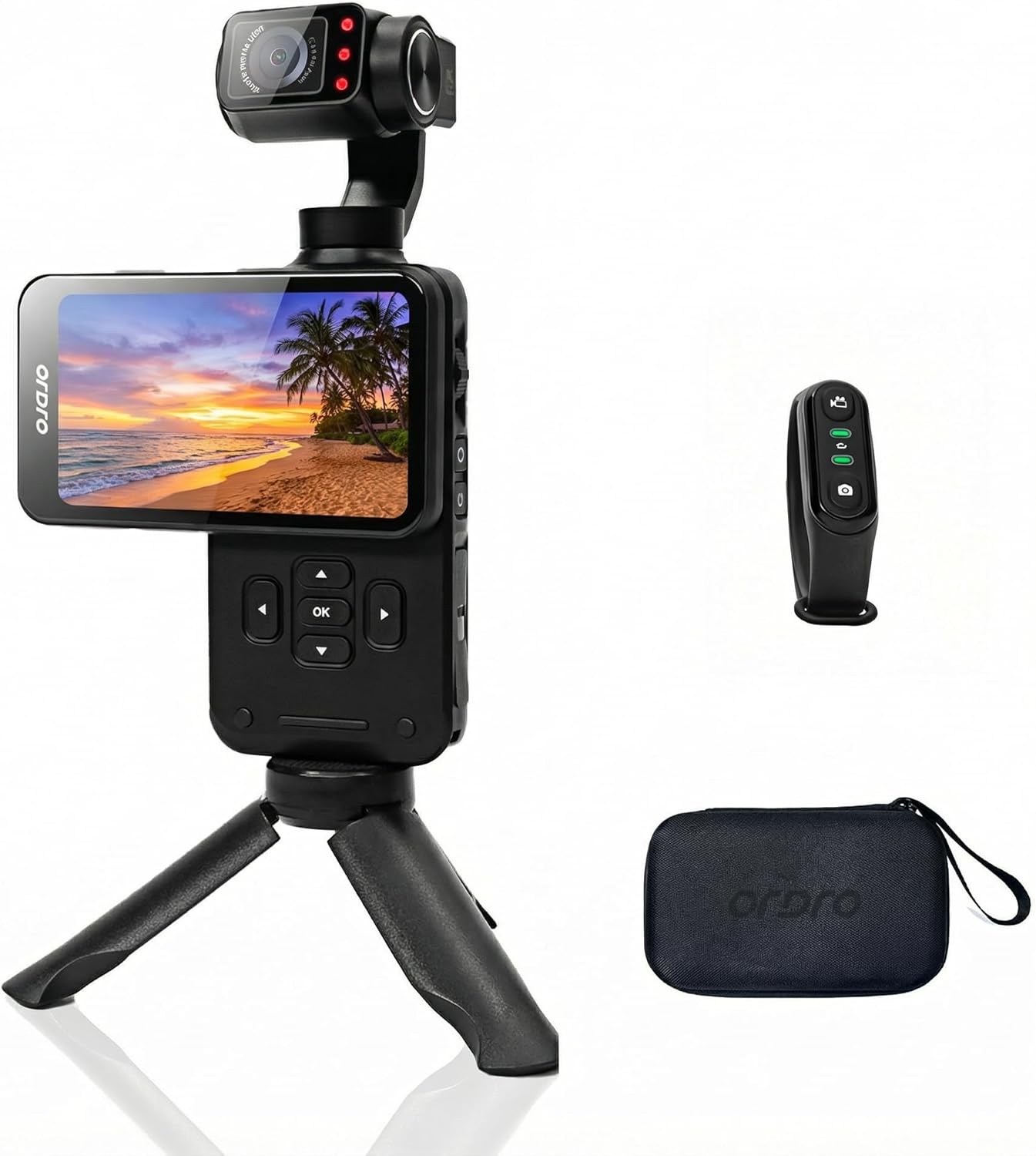 ORDRO M5 Pocket Camera, 3-Axis Gimbal Stabilization 4k 60fps Camcorder for Vlogging Camera, 3.5'' Touch Screen, IR Night Vision, Face Tracking, Includes Tripod Stand & Remote Control