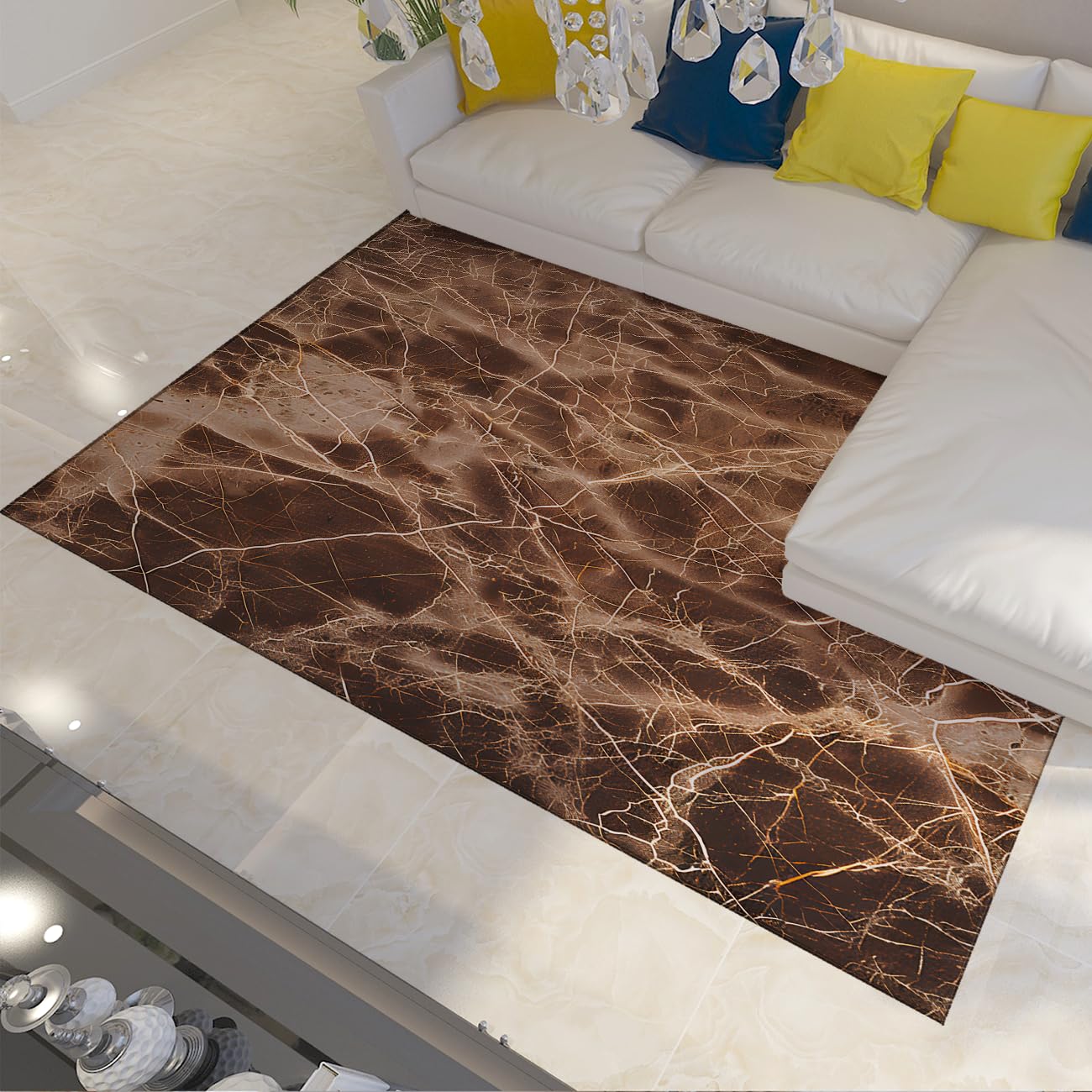 Tapis de salon marbre marron 150x210 cm lavable pour une ambiance chaleureuse