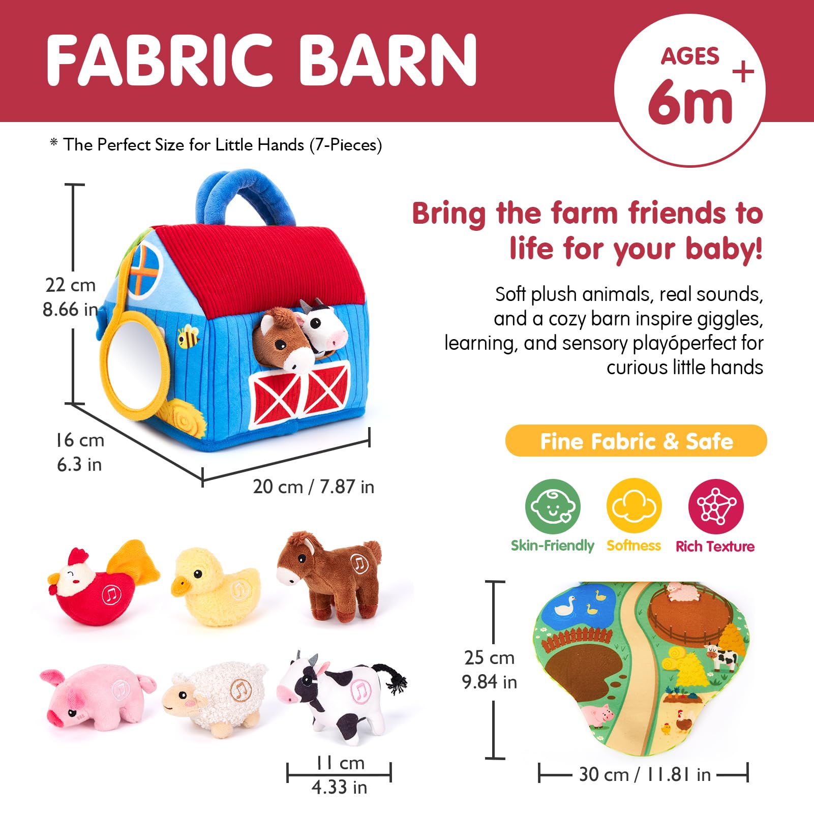 hahaland Juguetes Bebes 6-12 Meses - Granja de Peluche con 6 Animales Interactivo, Granero Plegable Blando - Montessori Juguetes Niños 1 año Regalo Bebe 6 12 18 Meses