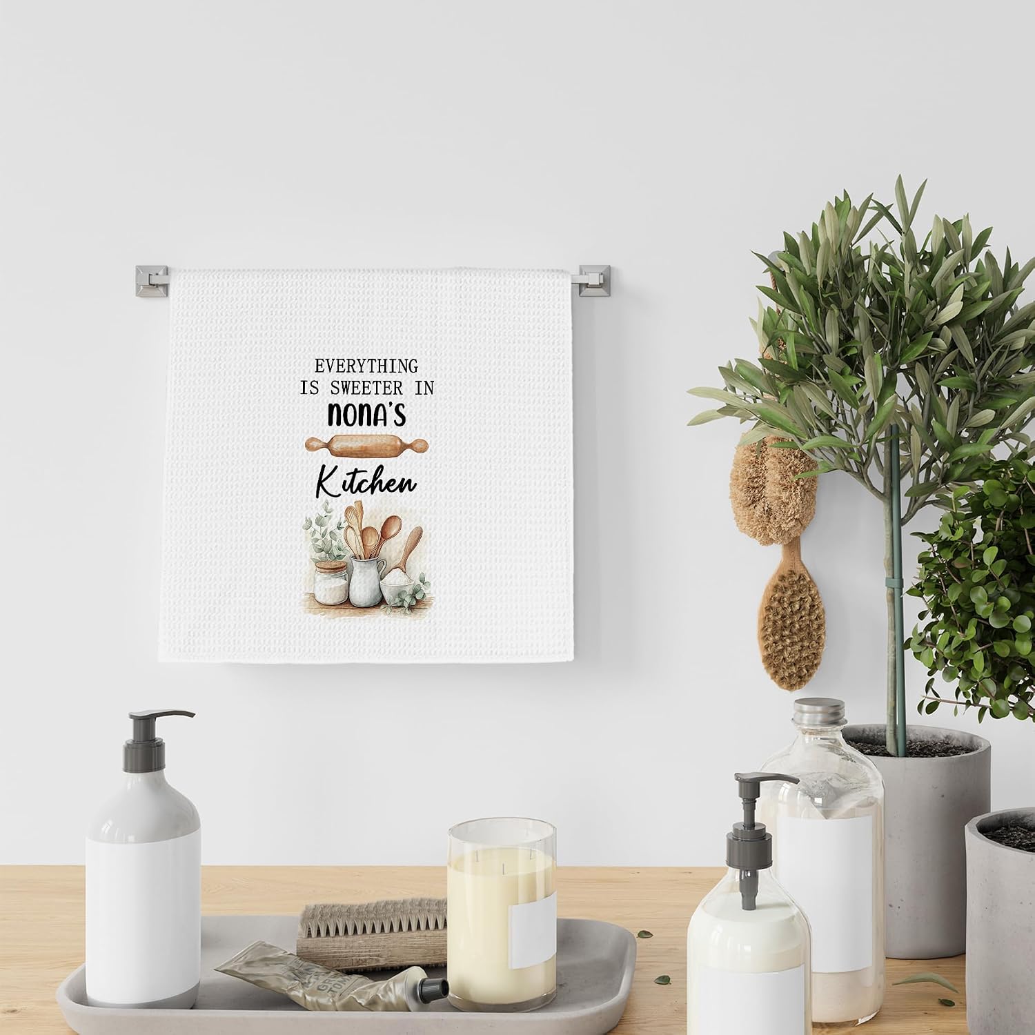 Nona Gifts Kitchen Towels, Grandma Grandmother Gifts from Grandson Granddaughter Grandkids,Everything is Sweeter in Nona's Kitchen Decoration Tea Towel Hand Towels 16x24 Inch