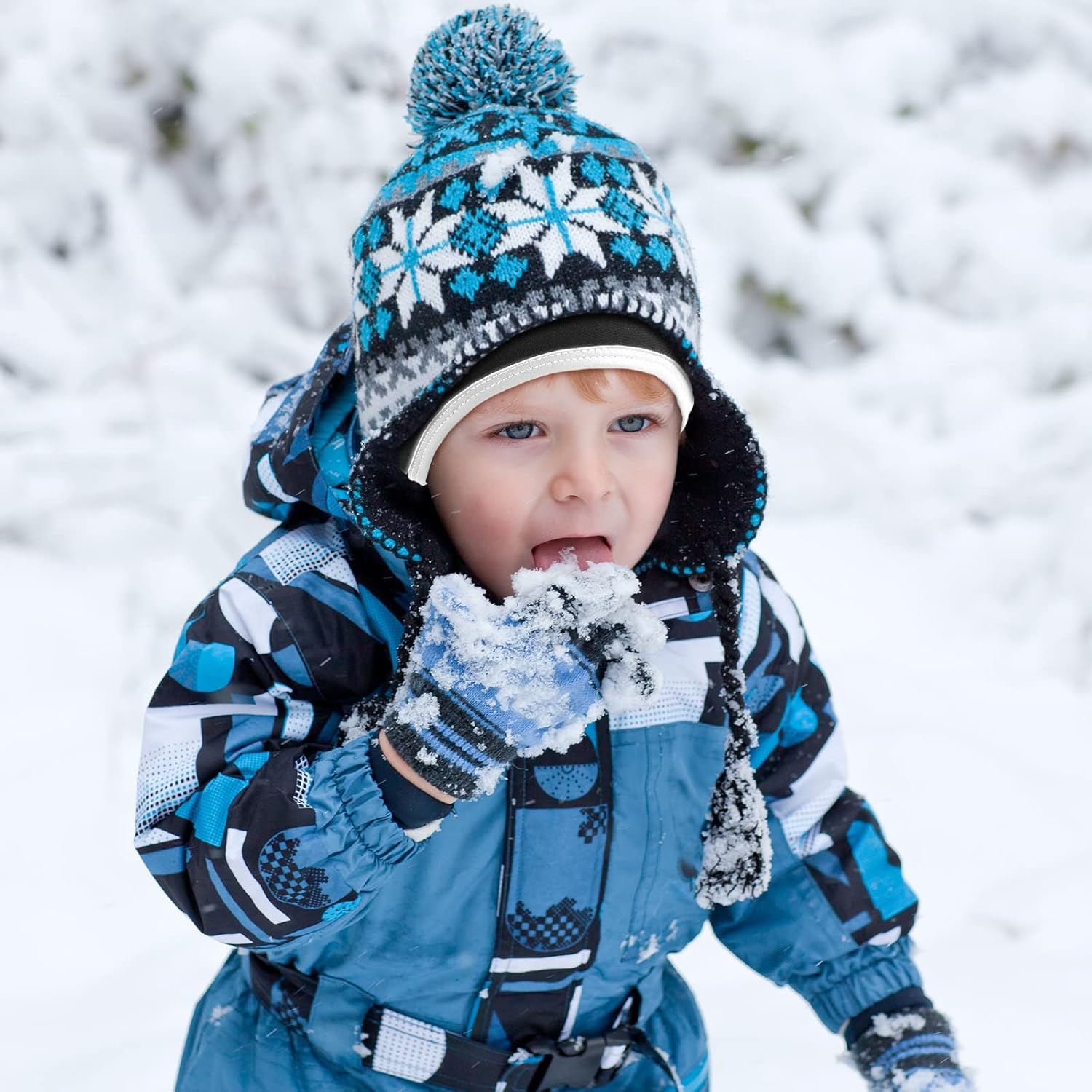 SATINIOR 2pcs Reflective Skull Cap Helmet Liner Kid Thermal Black Thin Run Hat Winter Bike Warm Stripe Ski Youth Ear Cover - Image 7