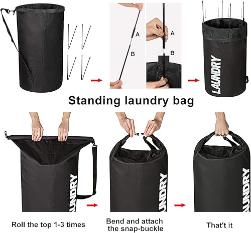 Miniatura 5 de WOWLIVE Bolsa de lavandería plegable extra grande, cesta de lavandería duradera, cesta de lavandería plegable, mochila de ropa sucia, canasta