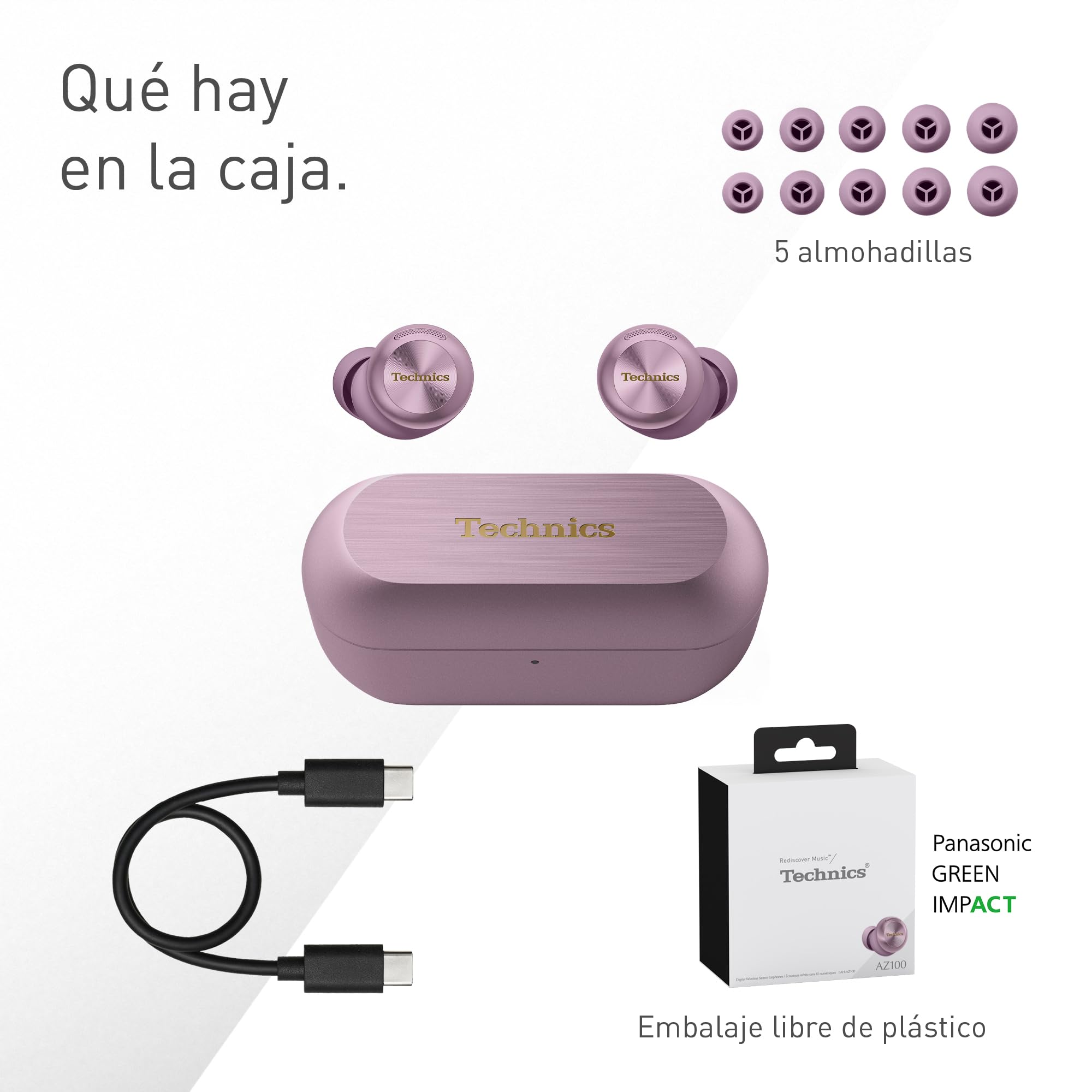 Technics EAH-AZ100 Auriculares True Wireless 10mm con Driver de Fluido Magnético, Cancelación de Ruido Adaptativa, Voice Focus AI, Multipunto 3 Dispositivos, Dolby Atmos, Qi, IPX4, Lila