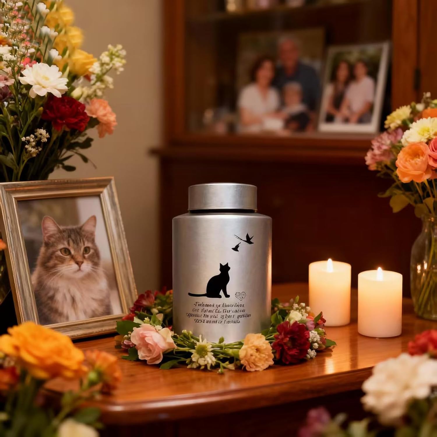 Pet Cremation Urns for Cats Ashes, Up to 60 lbs Cat Memorial Keepsake Urns for Ashes-Medium (Gray) - Image 2