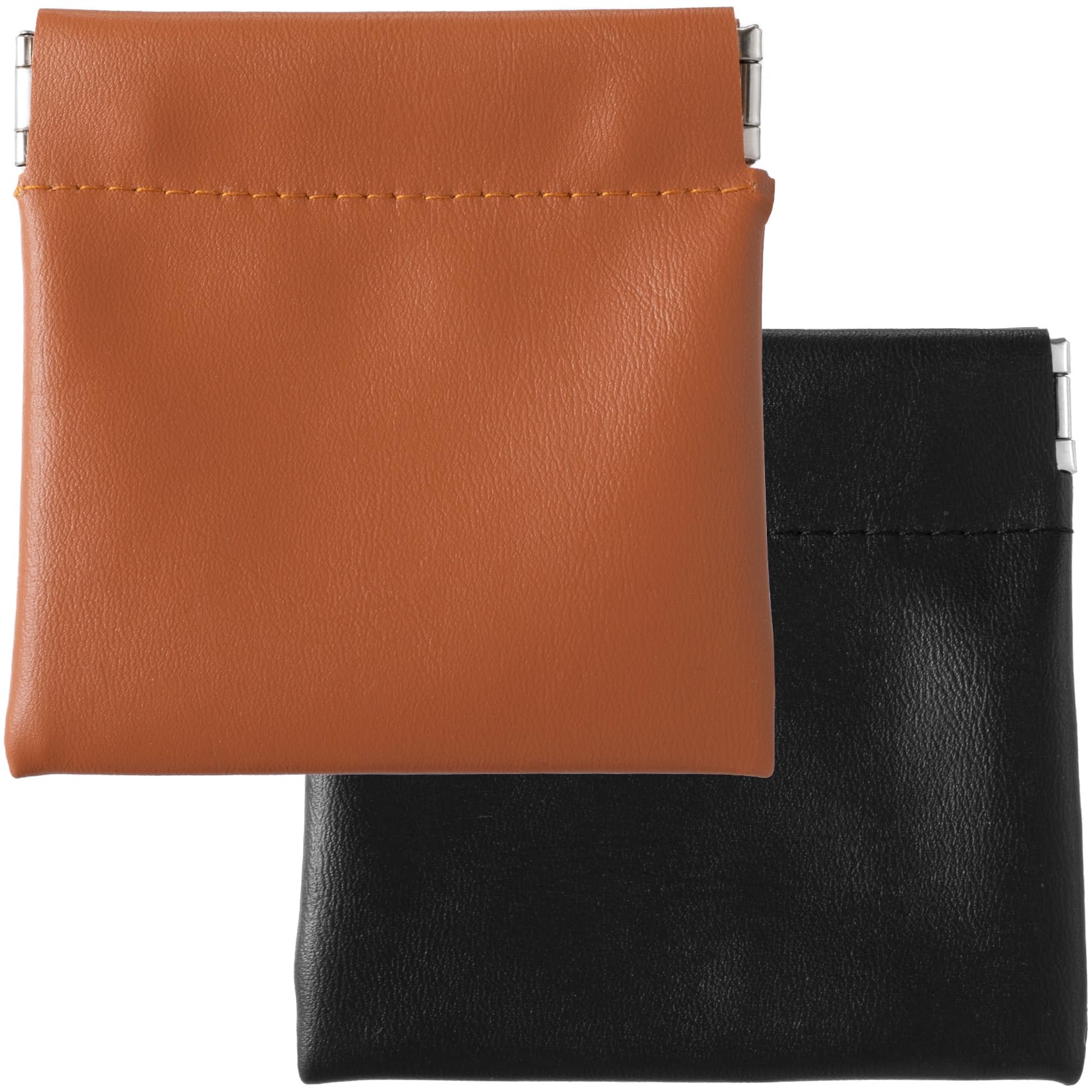 2pcs Small Makeup Bag, Organosilicone Portable Cosmetic Bags, Mini Snap Closure Clamp Cosmetic Organizer for Coin Lipstick Glasses- Black & Brown