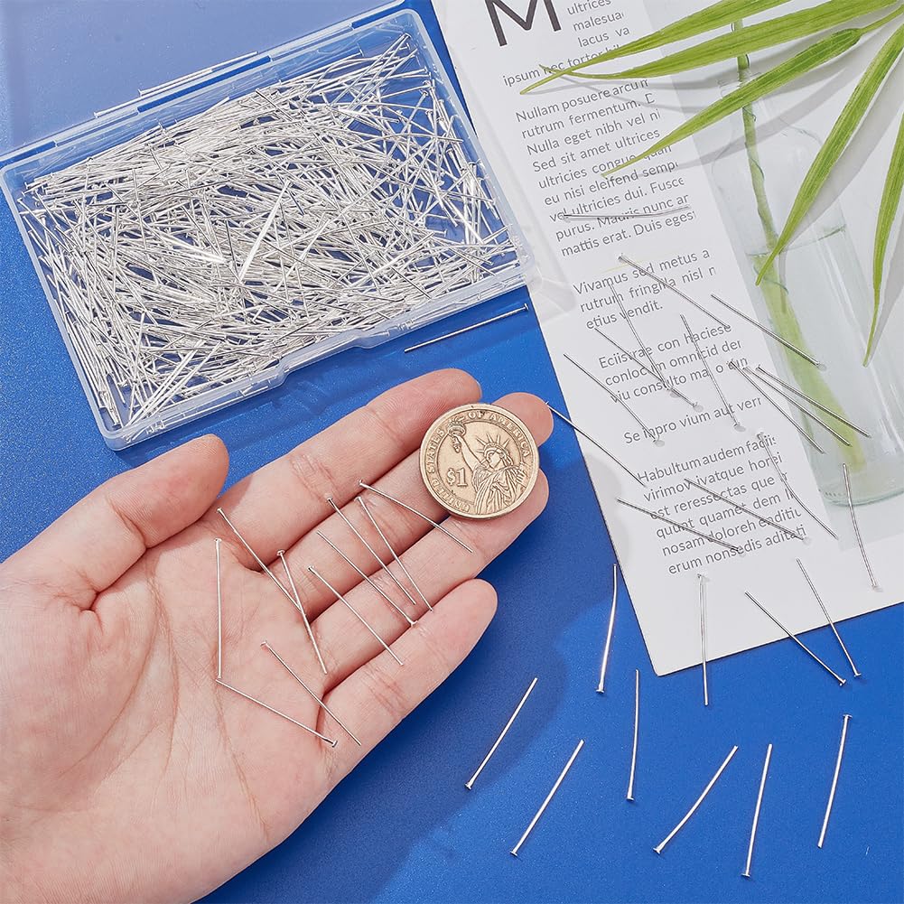 SUNNYCLUE 1 Box 500Pcs 30mm Flat Earring Pins Silver Head Pin Bulk Brass Eye Pins jewellery Headpin Findings Small Flat Head Pins for jewellery Making Earring Charm Bracelet Accessories Supplies DIY C - Image 3