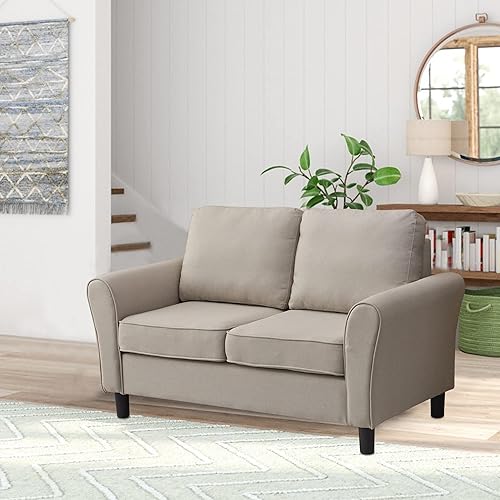 Miniatura 6 de INSTORY Sofá de lino moderno sofá cómodo de dos plazas para sala de estar, oficina, dormitorio, color azul