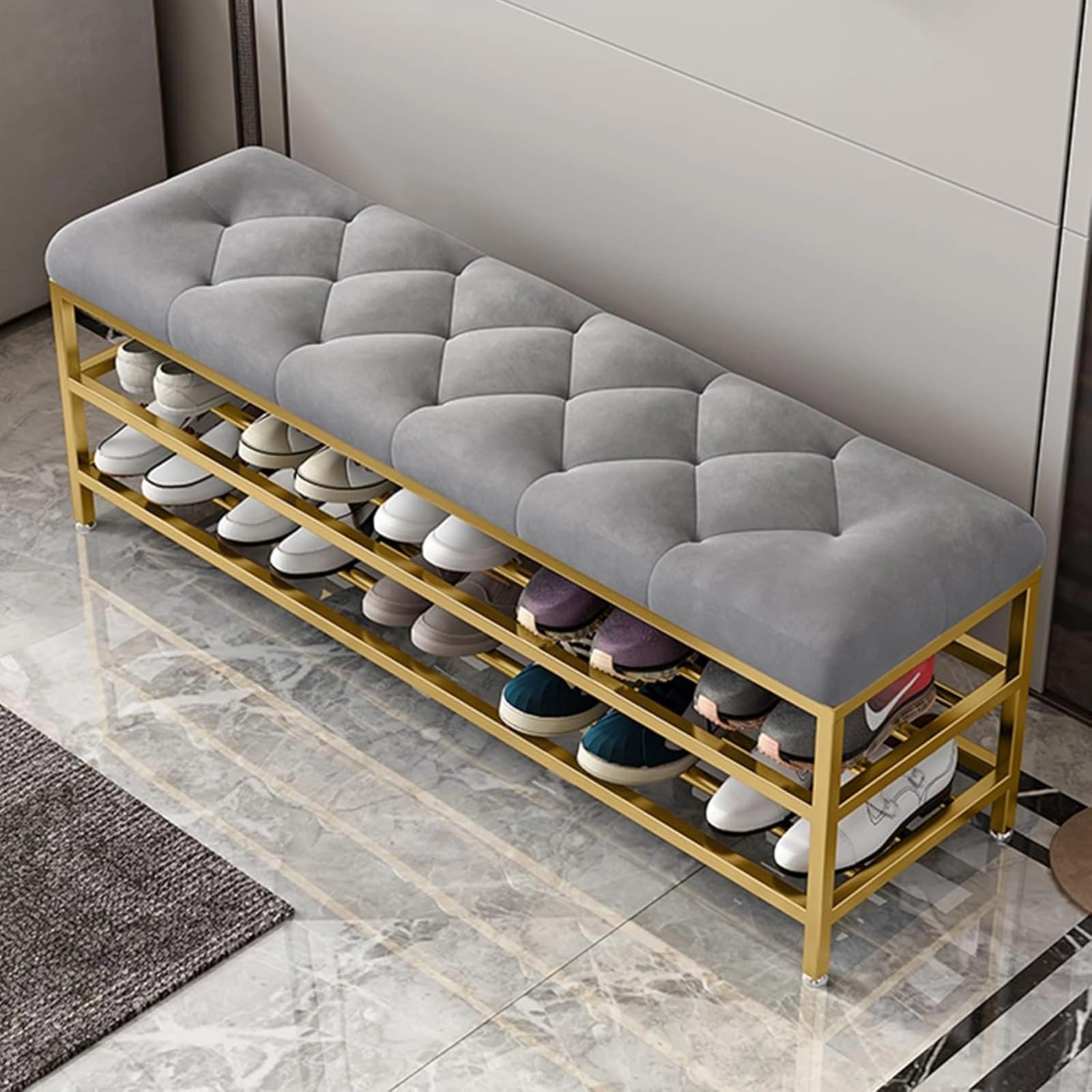 Meuble à chaussures pour entrées et chambres avec banc rembourré