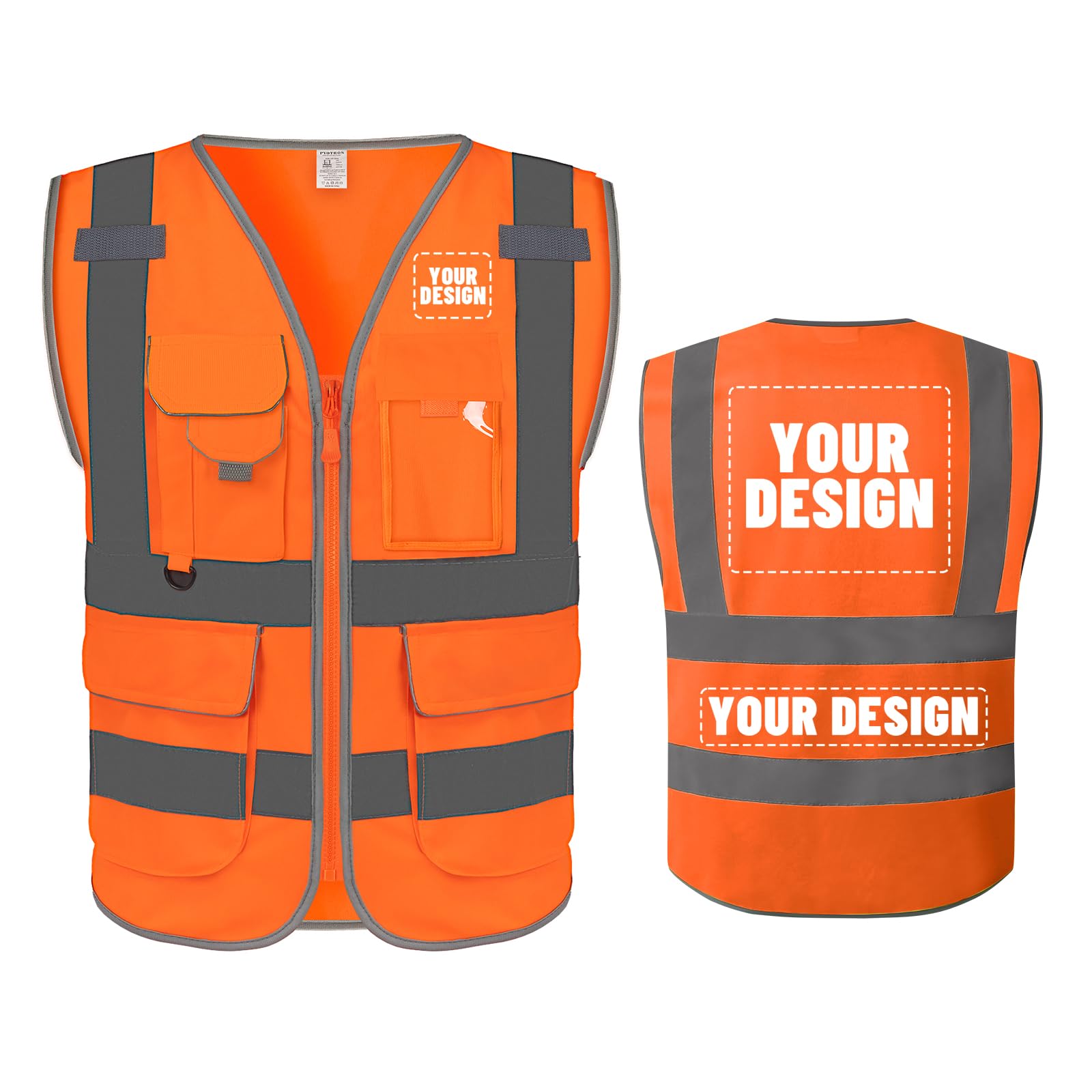 PYOTROS Customize High Visibility Reflective vest,Safety Vest for men,Customize Logo safety vest with Pockets Construction work Vest
