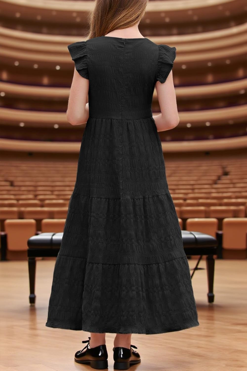 MITILLY Girls Summer Maxi Dress Cute Ruffle Short Sleeve A Line Flowy Casual Party Dresses with Pockets 6-13 Years - Image 4