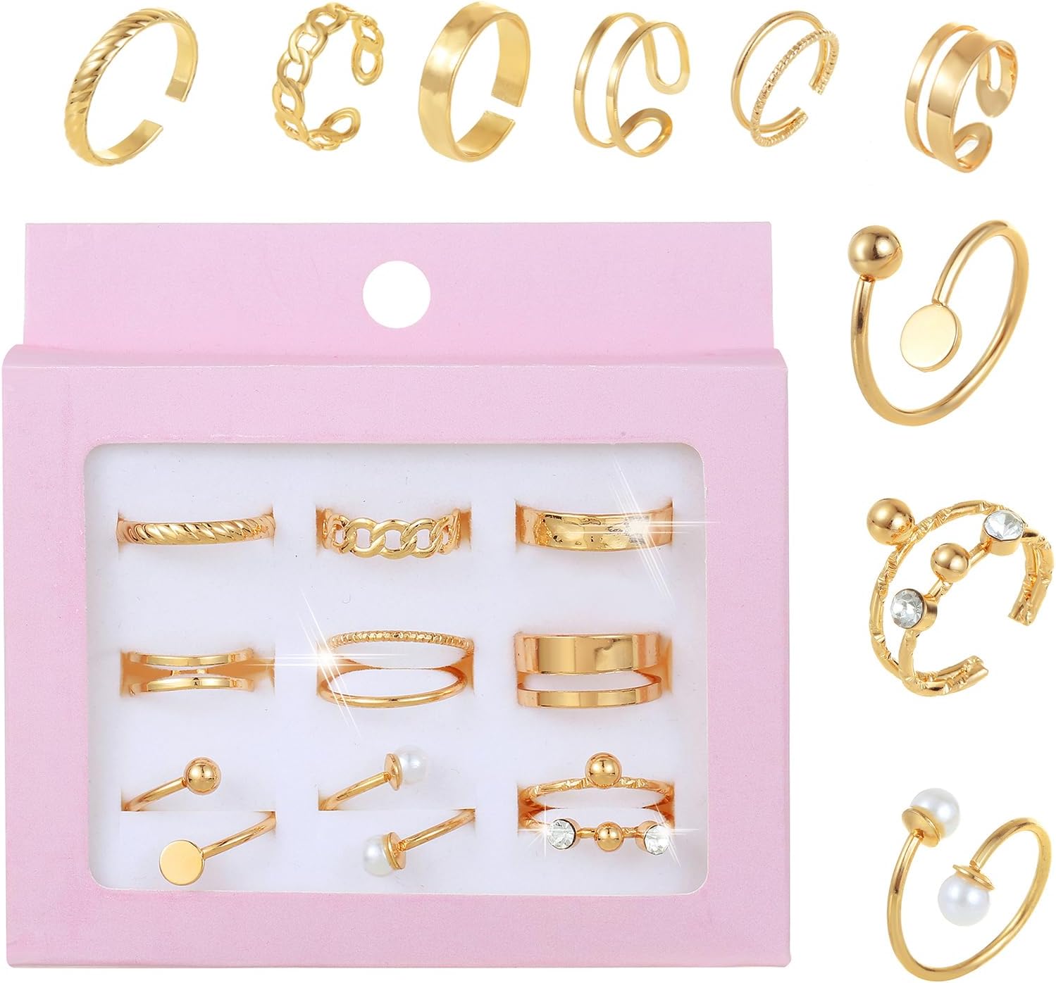 9 Pcs Gold Adjustable Rings for Women's Stackable Ring Sets Vintage Joint Finger Rings - Image 7