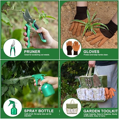 Miniatura 4 de Juego de 9 herramientas de jardinería de alta calidad para mujer, herramientas resistentes de acero inoxidable a prueba de óxido con bolsa de