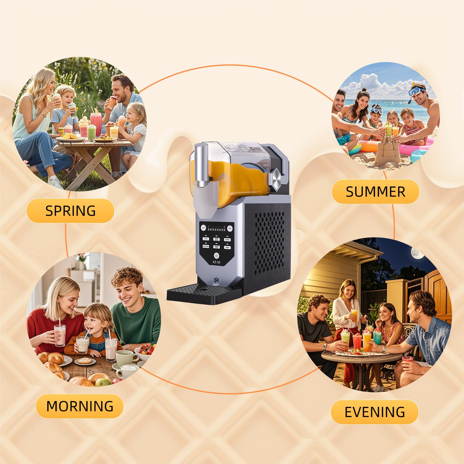 Macchina per Granita - Sorbetto Elettrica 2,0L 220W, Bevande in 15-60min, 2,0L per Ingredienti, Tattile, 5 Modalità, per Granite, Cocktail, Frappé, Milkshake e Succhi