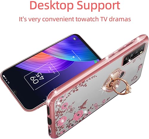 Miniatura 5 de KuDiNi Funda para teléfono TCL 30 XL, 30XL T701DL para mujer, con purpurina, suave, mariposa, corazón, floral, transparente, funda protectora con