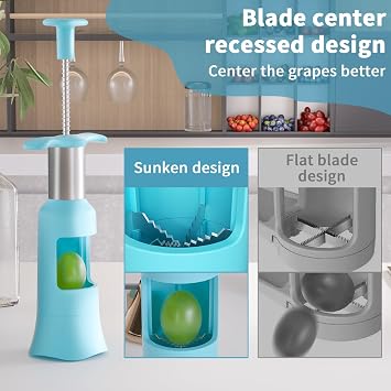 Newness Grape Cutter for Toddlers 1-3 with 2 Straw Brushes & 2 Types of Slicing Tomato Slicer Blueberry Cherry Grape Quarter Cutter Kitchen Gadgets for Salad Pasta Cake Decoration (Blue)