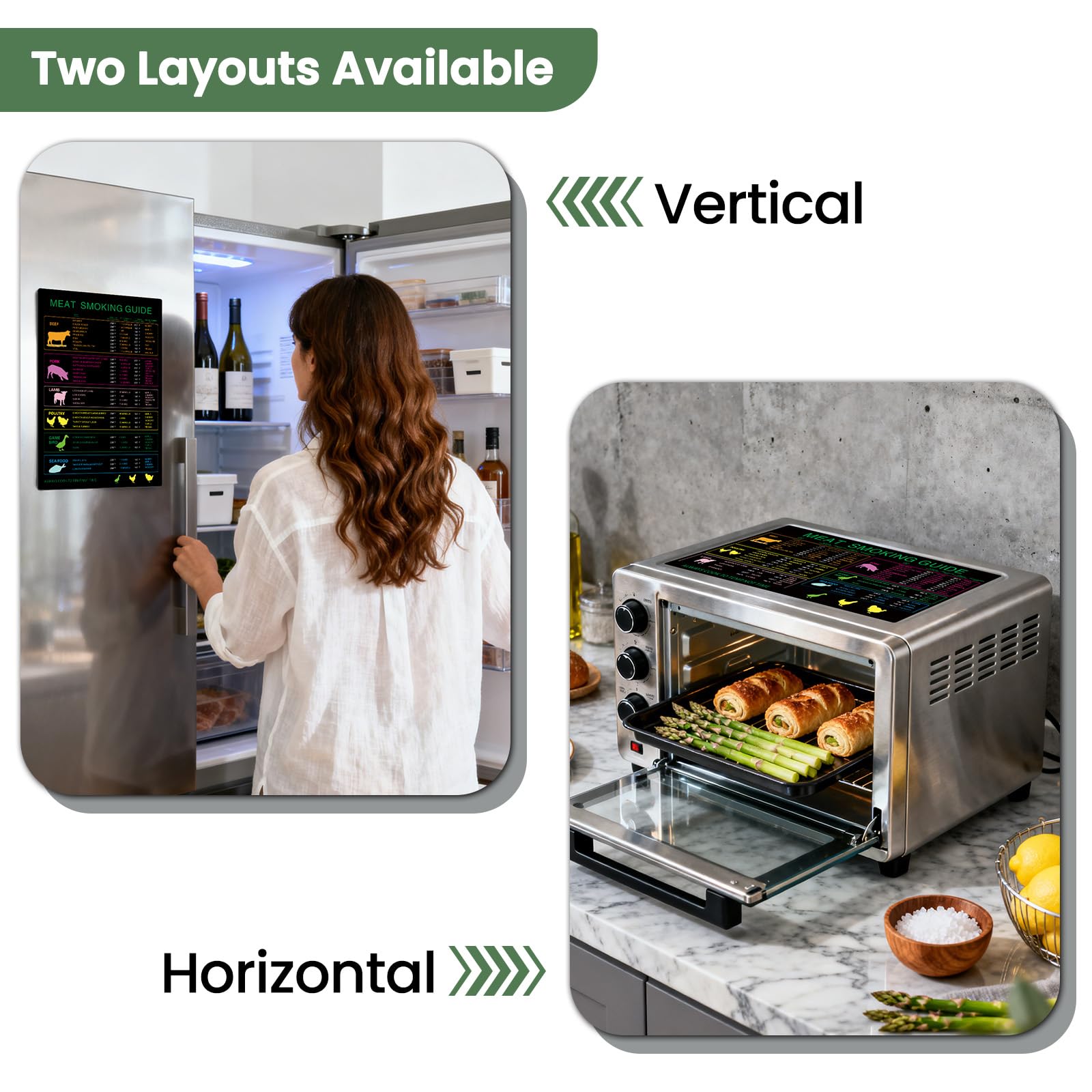 Guía magnética para ahumar carne, tabla de temperatura de carne con 30 tipos de carne, imán de temperatura de carne para ahumar a la parrilla con sabores de madera de tiempo y temperatura, accesorios
