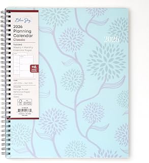 Blue Sky 2026 Weekly and Monthly Planner Calendar, January 2026 - December 2026, 8.5" x 11", Flexible Cover, Laminated Tabs, Durable Twin Wire Binding, Storage Pocket, Rue Du Flore