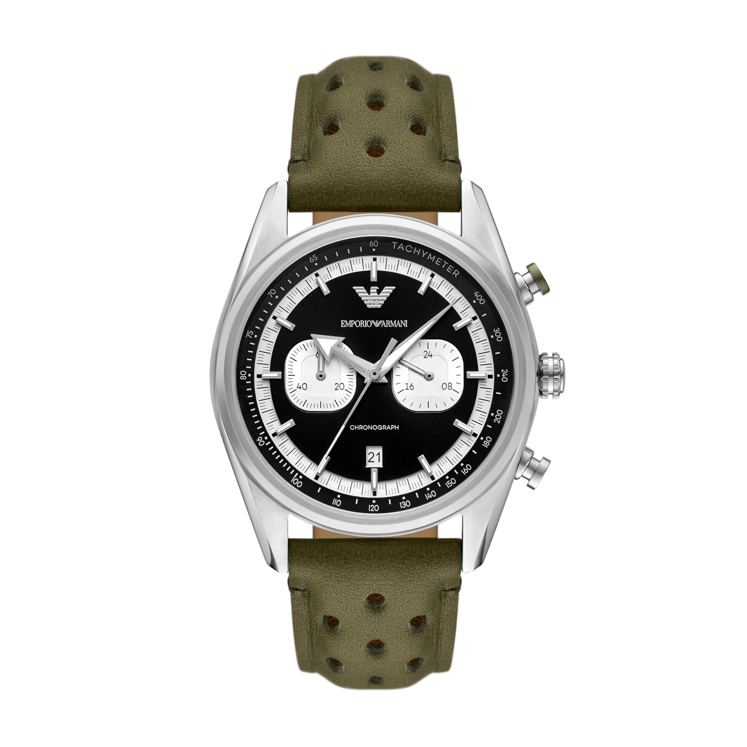 Emporio Armani Men's Chronograph Green Leather Watch (Model