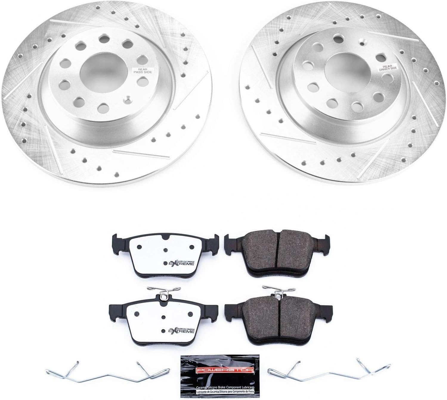 PowerStop Rear Brake Kit For Audi Q3 2022-25 |TT Quattro 2016-23 |Volkswagen Jetta 2019-20 |Tiguan 2018-24 - Carbon Fiber Ceramic Brake Pads + Drilled & Slotted Rotors Upgrade, K7176-26