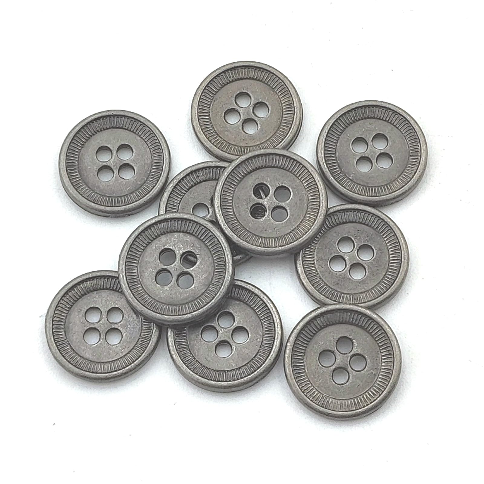 YOOGCORETT 12pcs Antiqued Silver Gray Metal 4 Holes Scrapbooking Sewing Buttons for DIY Crafts, Jacket, Coat, Clothing Sewing Accessory 15mm