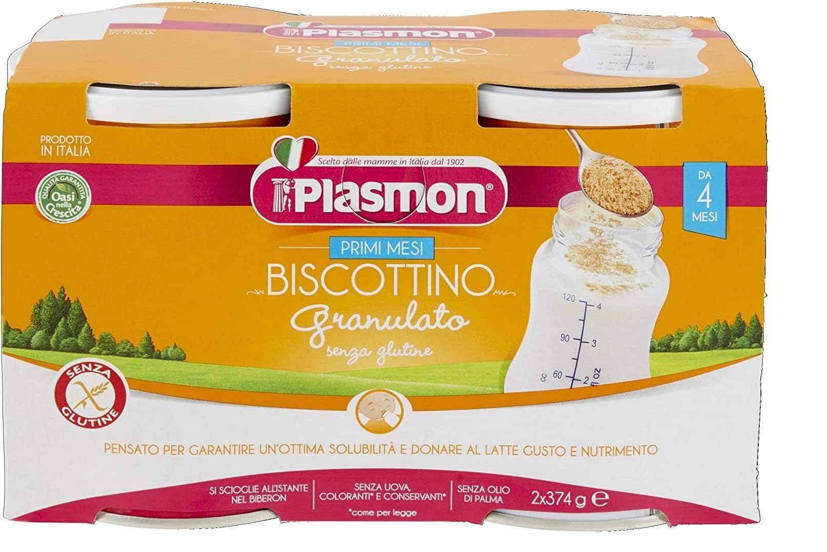 Plasmon Biscottino Granulato, dal 6° mese, 100% grano italiano 12 x 350 g + Italian Gourmet polpa 400g