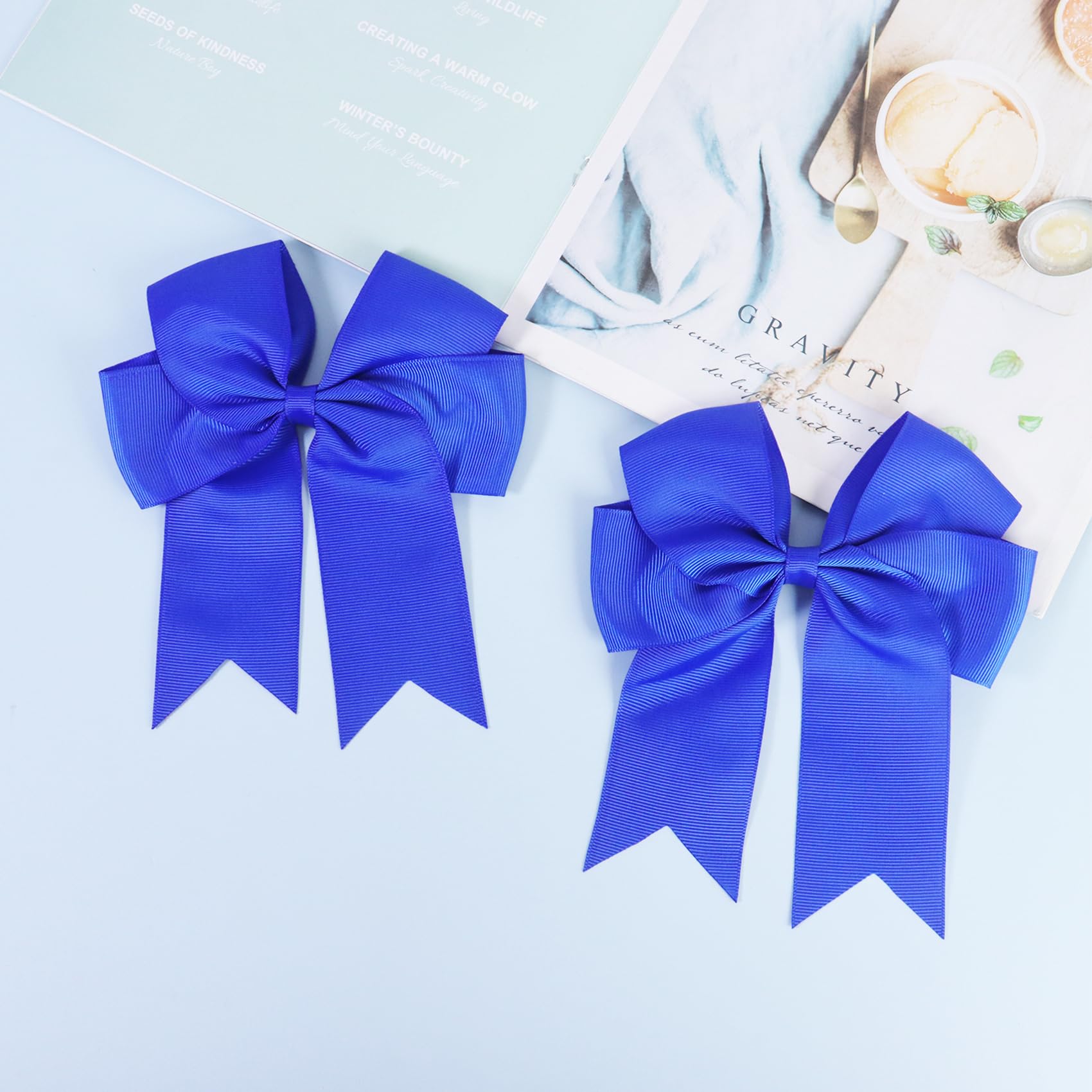 Nideen 2 Pack 6 inch Bow Hair Clips, Large Hair Barrette Clips for Women Girls Blue Hair Bows - Image 3