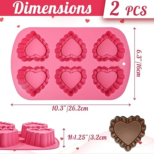 Miniatura 2 de Kamehame Moldes para pasteles con forma de corazón, 2 moldes de silicona antiadherentes con forma de corazón para hornear