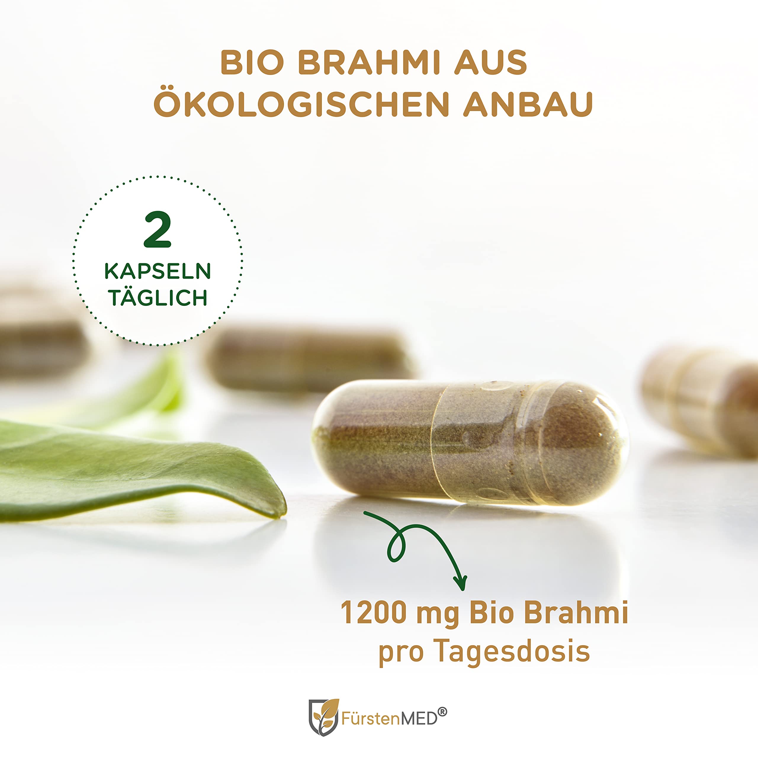 FürstenMED® Brahmi Kapseln Hochdosiert mit 1200 mg je Tagesdosis - 180 Kapseln Bacopa Monnieri Laborgeprüft, Vegan & Ohne Zusatzstoffe