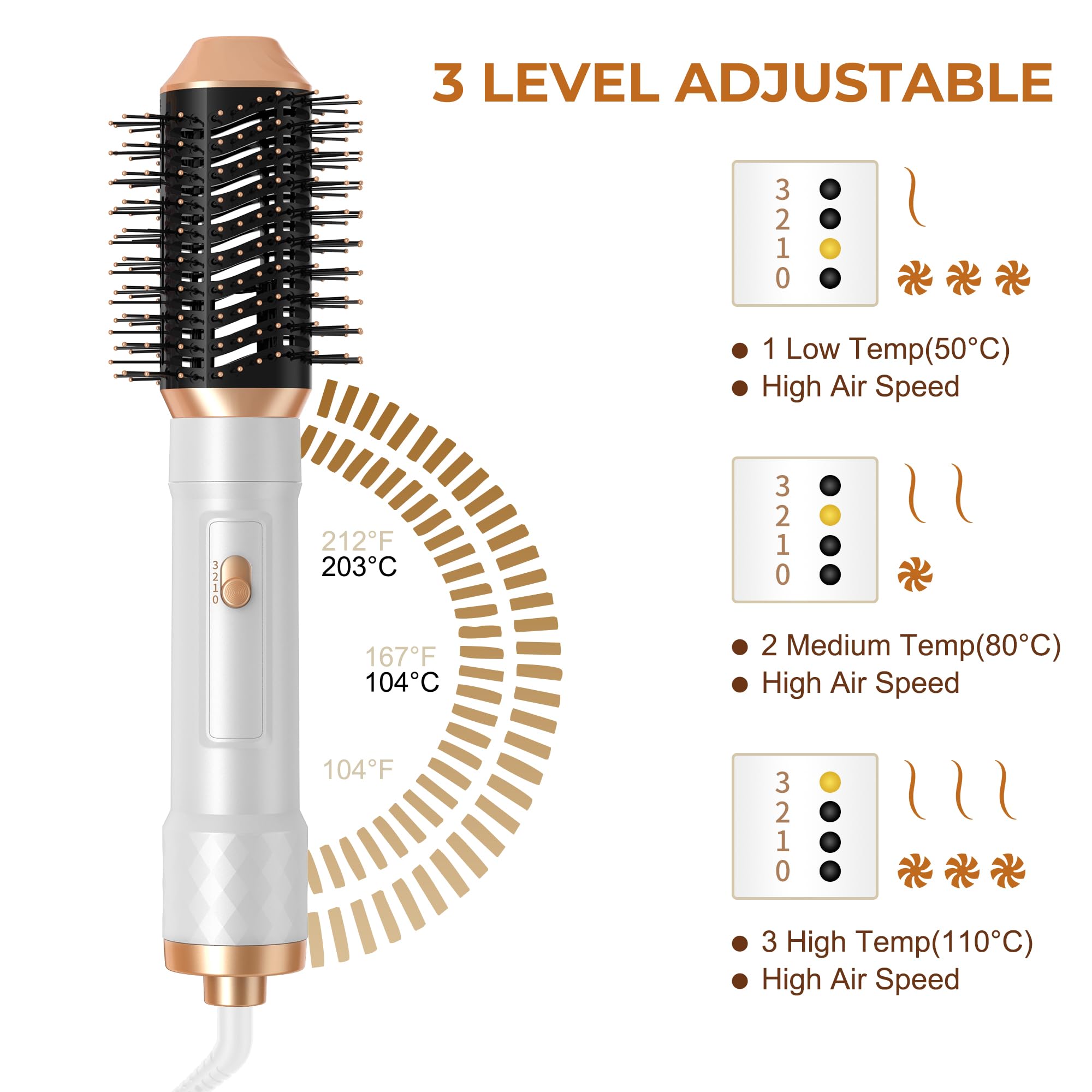 Airstyler 6 in 1 Luft-Lockenstab 1000W Ionen Haartrockner Hairstyler Warmluftbürste Rundbürstenföhn Lockenbürste Glättbürste Haarföhn Stylingbürsten Set Weiß
