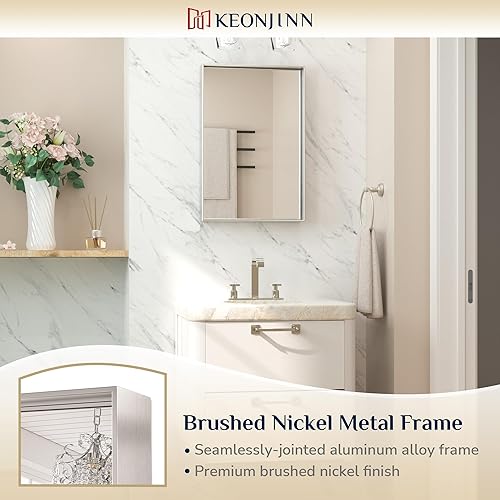 Miniatura 311 de Keonjinn Espejo de baño dorado de 48 x 36 pulgadas, espejo rectangular con marco de metal dorado cepillado, espejo de pared grande rectangular