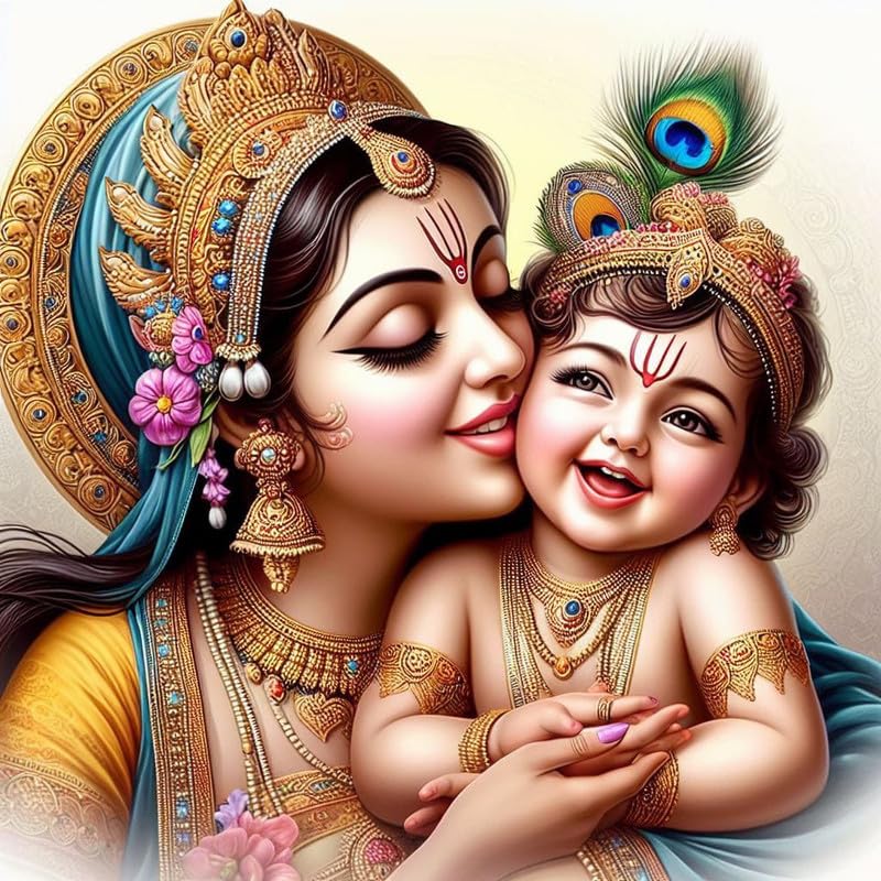 Image of British Terminal Cute little Bal Gopal Baby God Krishna| Kanha Ji | Laddu Lord Makhan Chor Painting Religious Poster for Pregnant Women for wall (matt thin vinyl,sticker,multicolor,unframed)| bj443