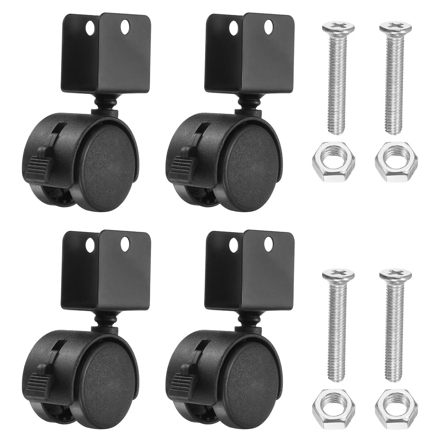 PATIKIL 1.5" Swivel Caster with 0.79" U Bracket, 4 Pack 360° Rotation Nylon Swivel No Noise Wheel with Brake Locking Caster for Furniture Legs Black